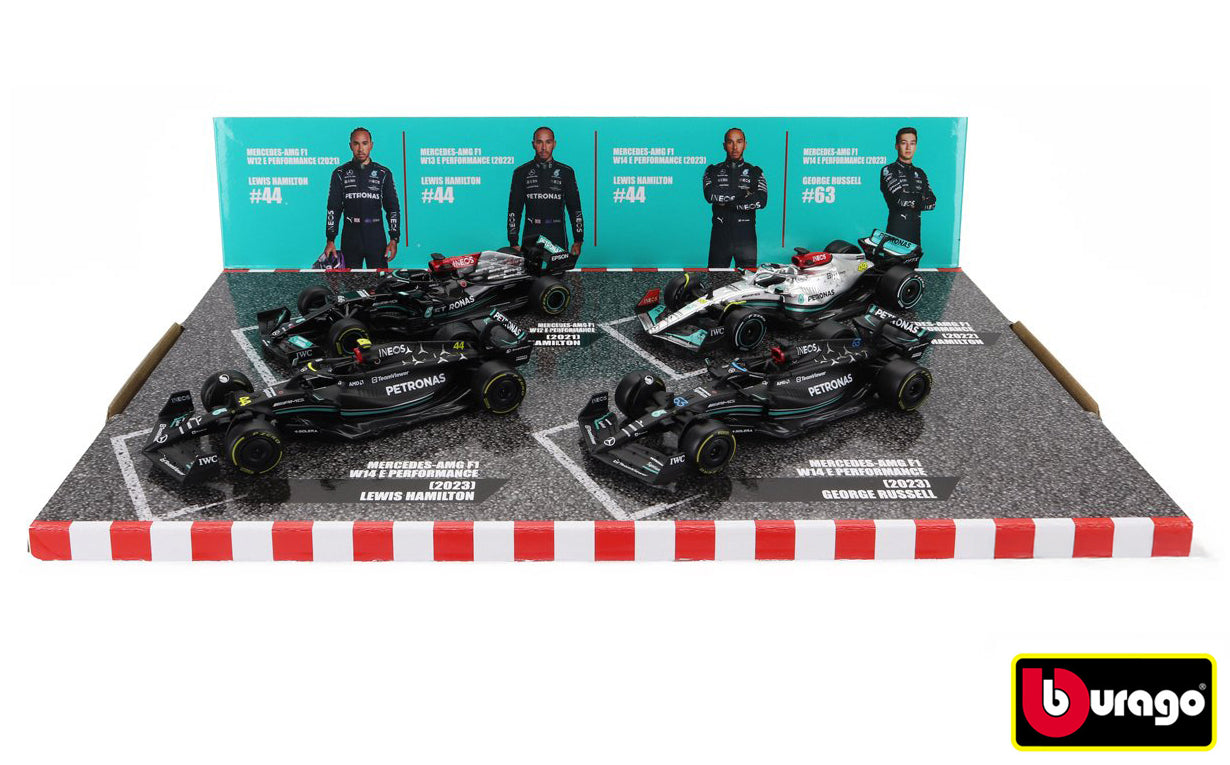 Bburago 1:43 Závod Formule F1 4pac Mercedes-amg F1 W15 (2024) #44 L.hamil Ton #63 G.russel