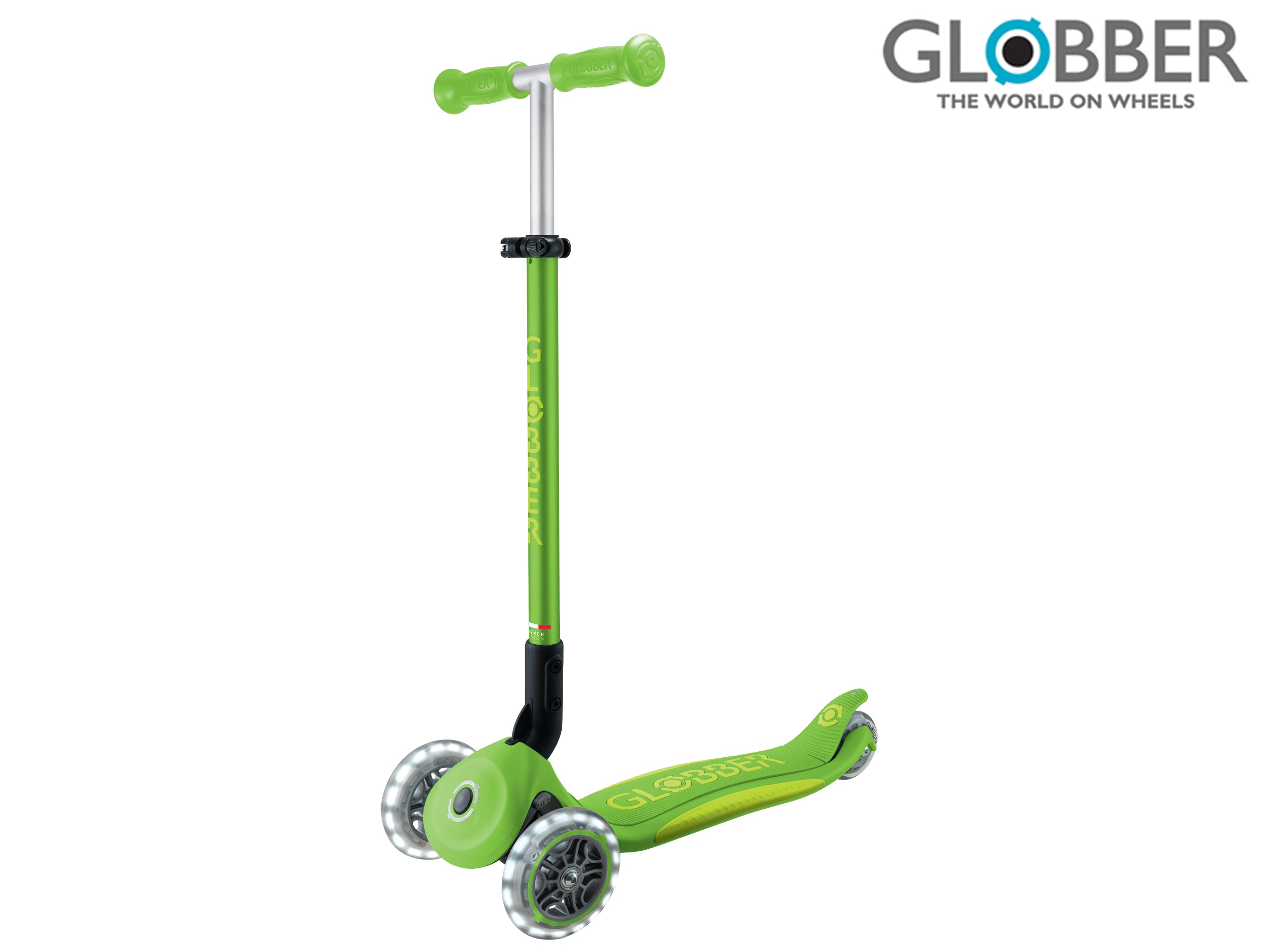 Детски триколесен скутер Globber Plus - Primo Foldable Plus Lights V2 Apple Green Light-up Wheels