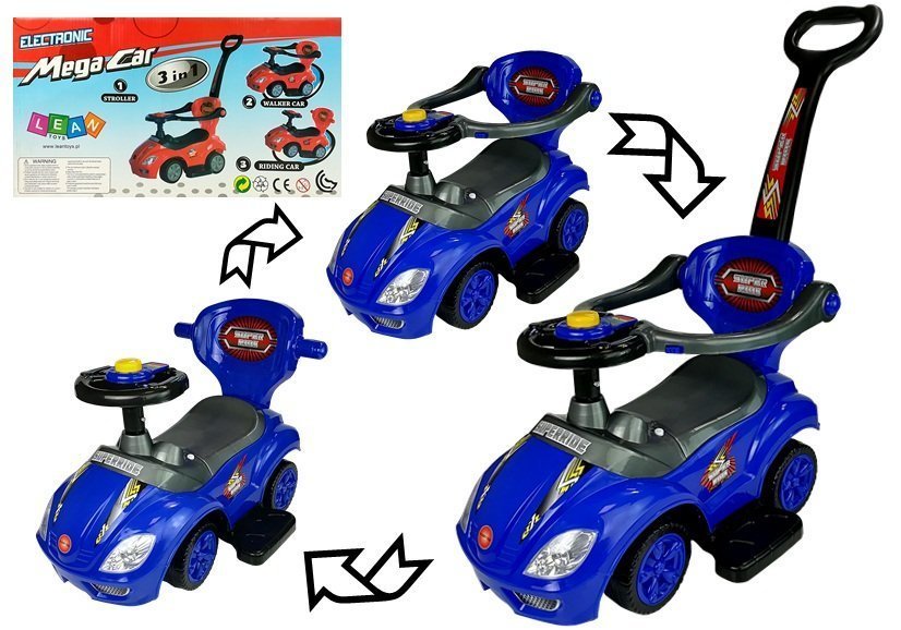 Toddlers Ride On Push Along With Parent Handle Mega Car 3in1 Blue