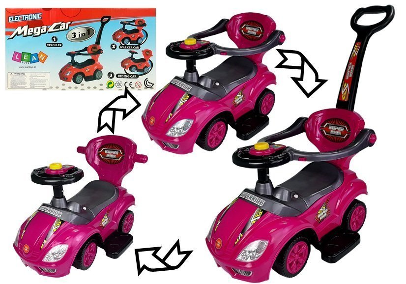 Toddlers Ride On Push Along With Parent Handle Mega Car 3in1 Pink