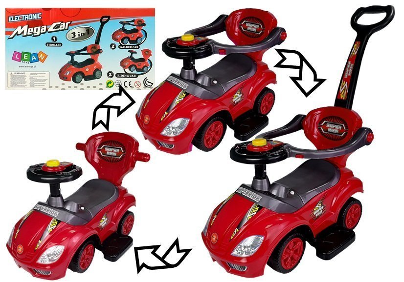 Toddlers Ride On Push Along With Parent Handle Mega Car 3in1 Red
