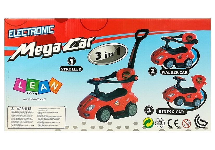 Toddlers Ride On Push Along With Parent Handle Mega Car 3in1 Red