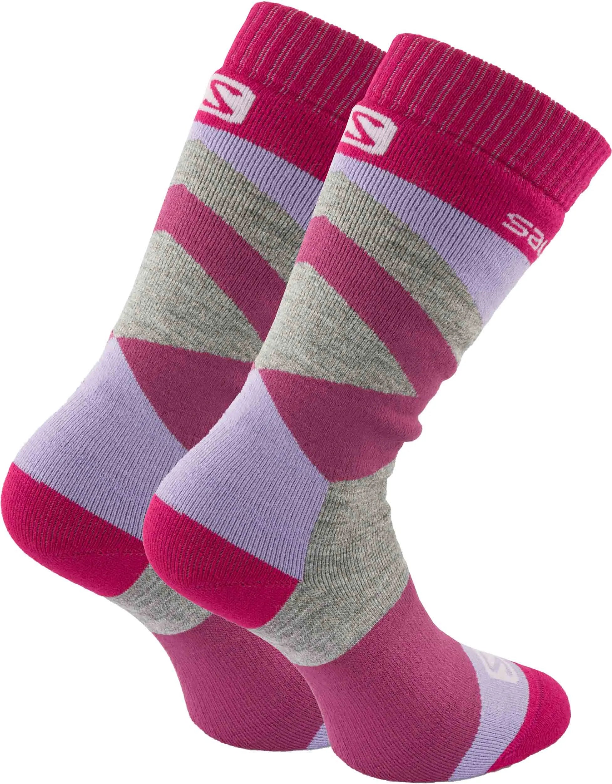 Salomon jr team skistrømper 2-pak violet/grå pink 31-34