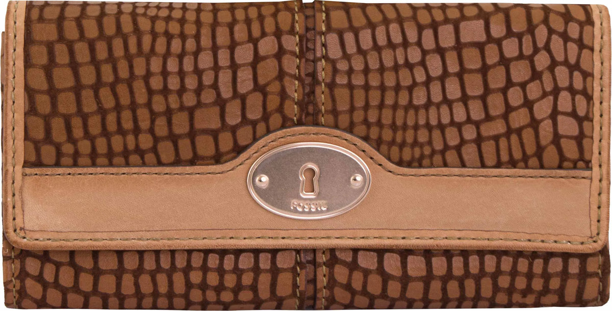 Women's Wallet Fossil Wmns Leather Wallet Maddox Embossed Flap Clutch Brown