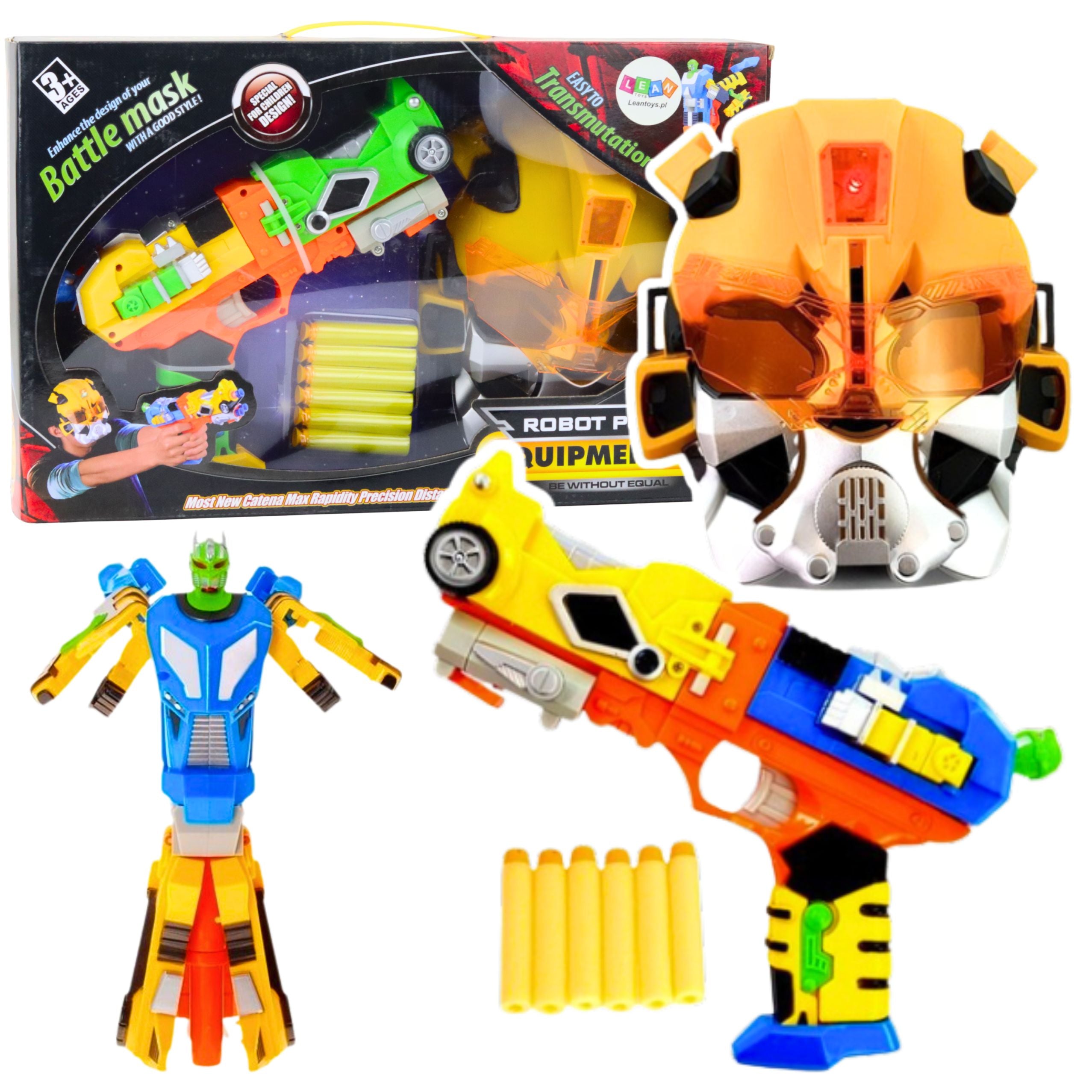 Foam Dart Gun Robot 2 In 1 Mask 6 Darts