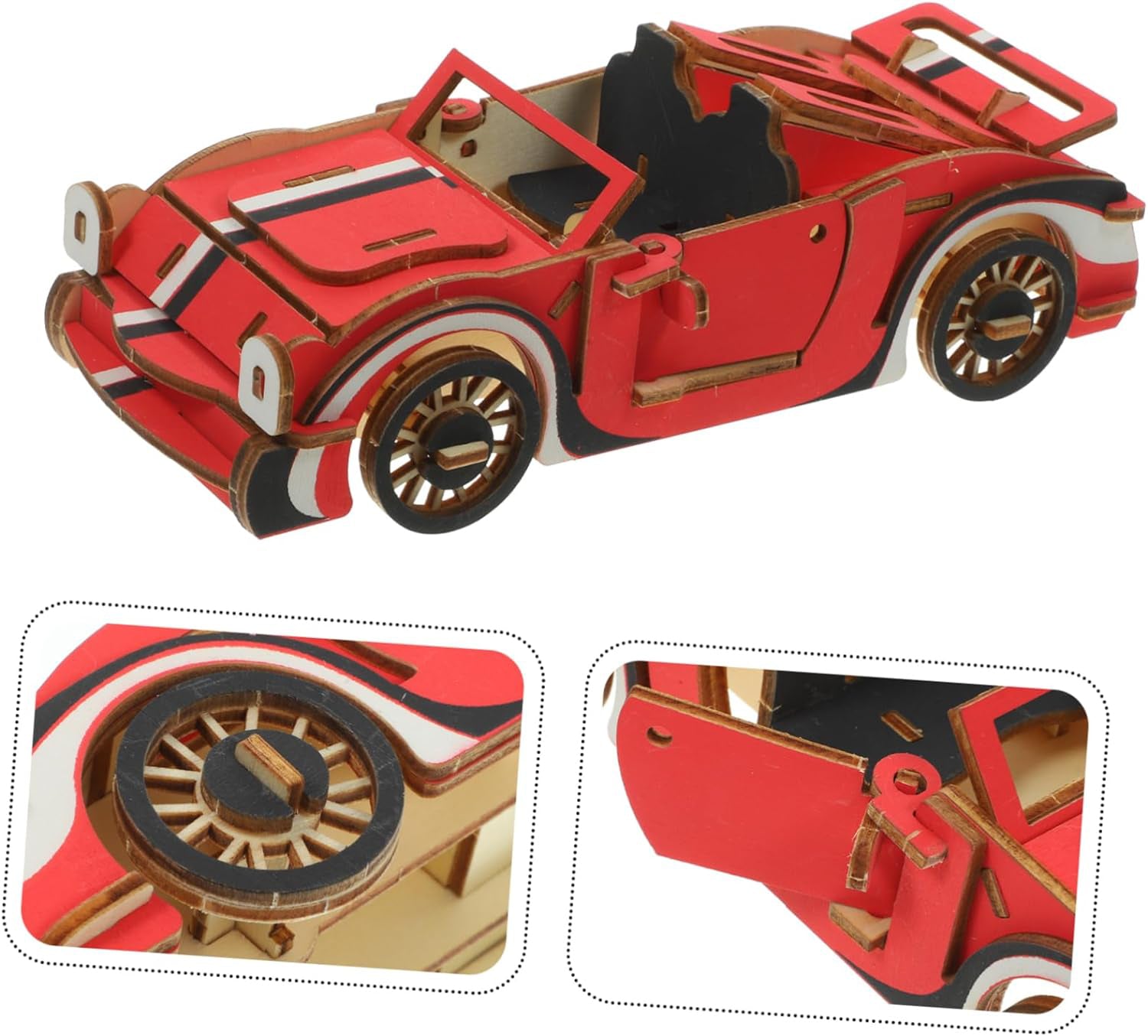 Woodcraft 3D Puzzle Red Cabrio