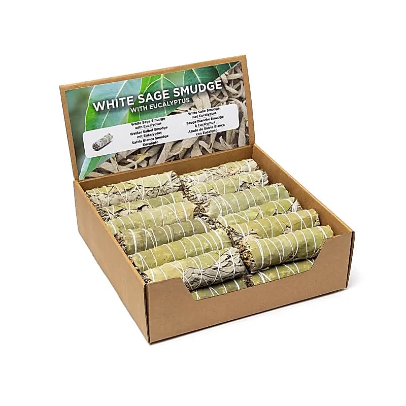 Mancha de salvia blanca con eucalipto S por 24 en expositor: ±10–11 cm; ±25–35G