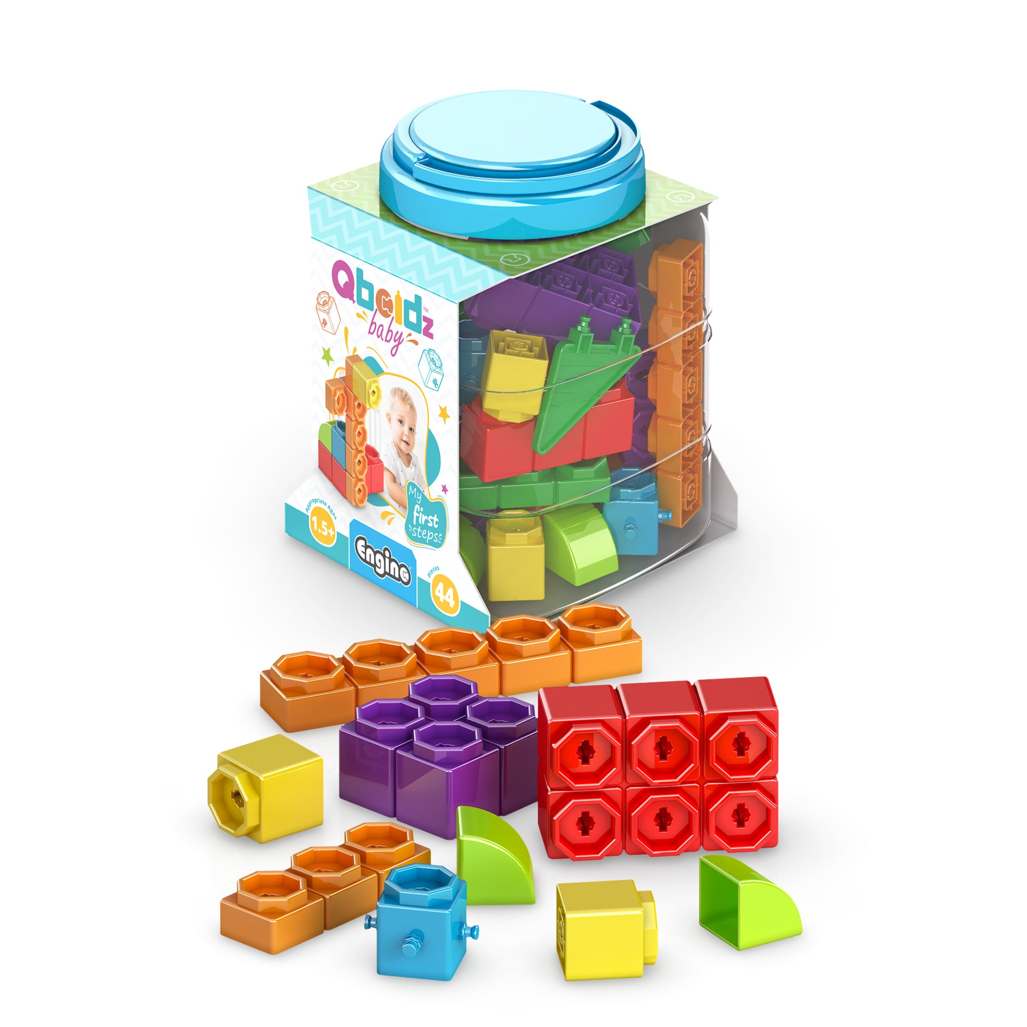 Engino Baby Qboidz – Bausatz „My First Steps Medium Set“.