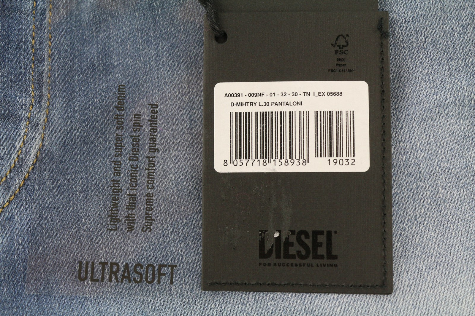 Diesel D-mihtry 009nf Jeans da uomo blu dritto elasticizzato con bottoni