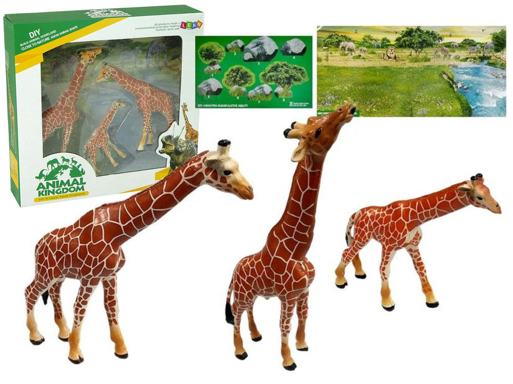 Žirafy Figurky Vzdělávací rodina 3 kusy + Afrika pozadí