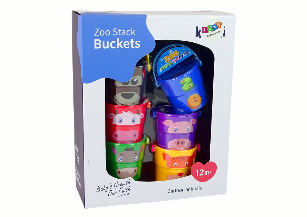 A Set Of Colorful Buckets With Animals - A Pyramid