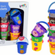 A Set Of Colorful Buckets With Animals - A Pyramid