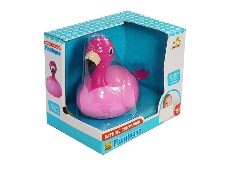 Flamingo de banho flutua na água