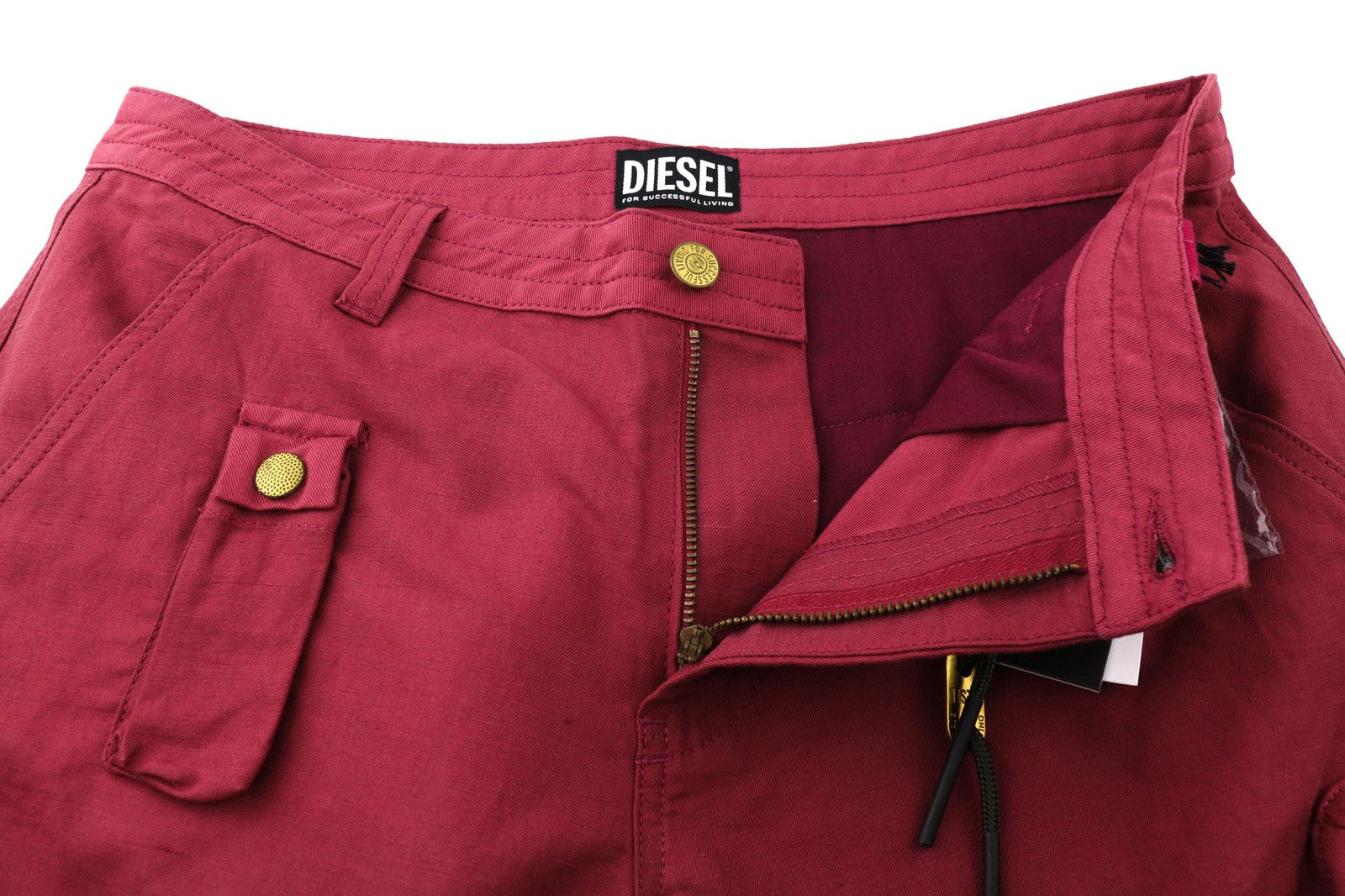 Diesel P-giulia Dámske Trousersburgundy Linen Cargo Wide Fit Rrp300