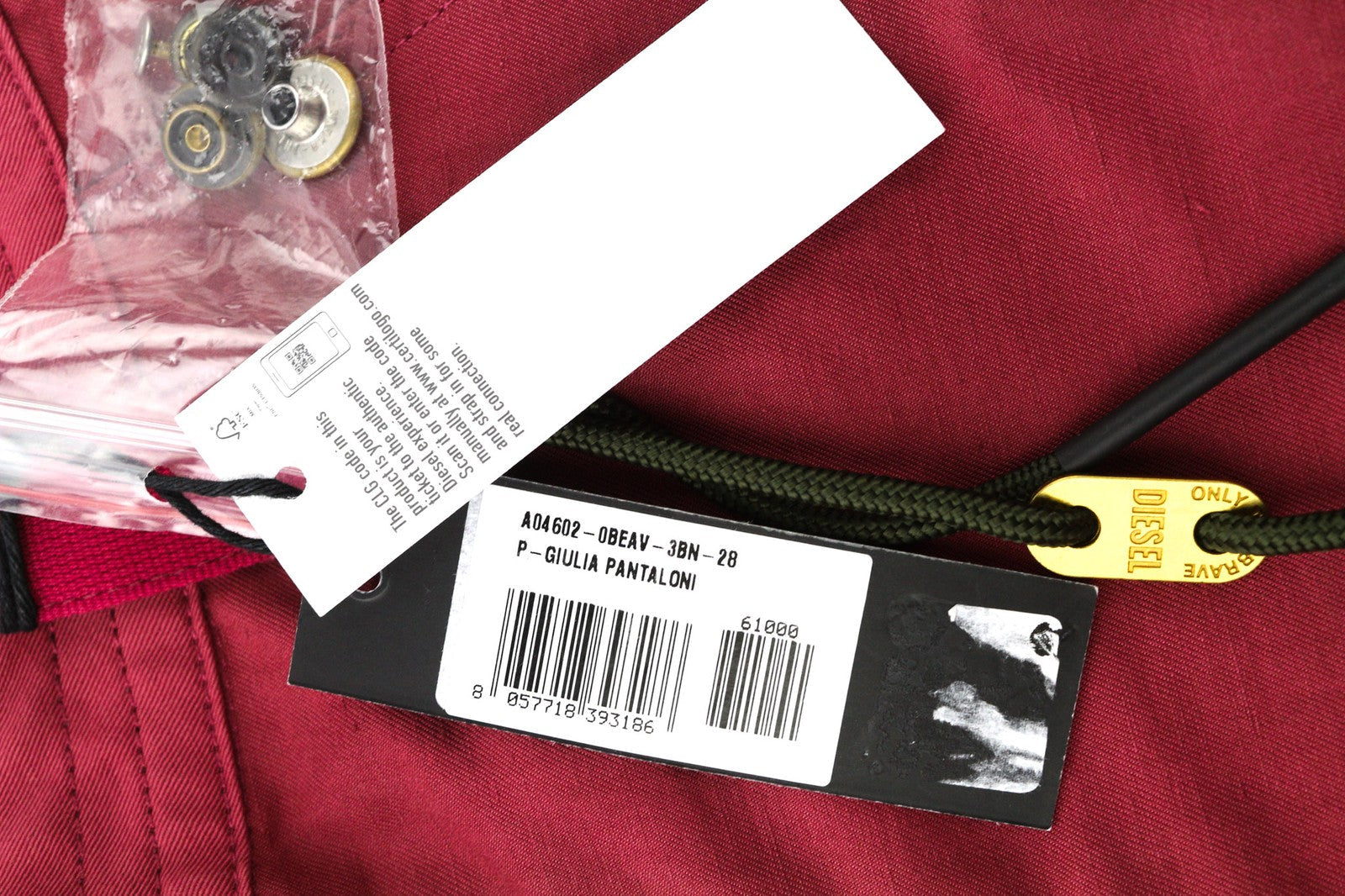 Diesel P-giulia Dámske Trousersburgundy Linen Cargo Wide Fit Rrp300