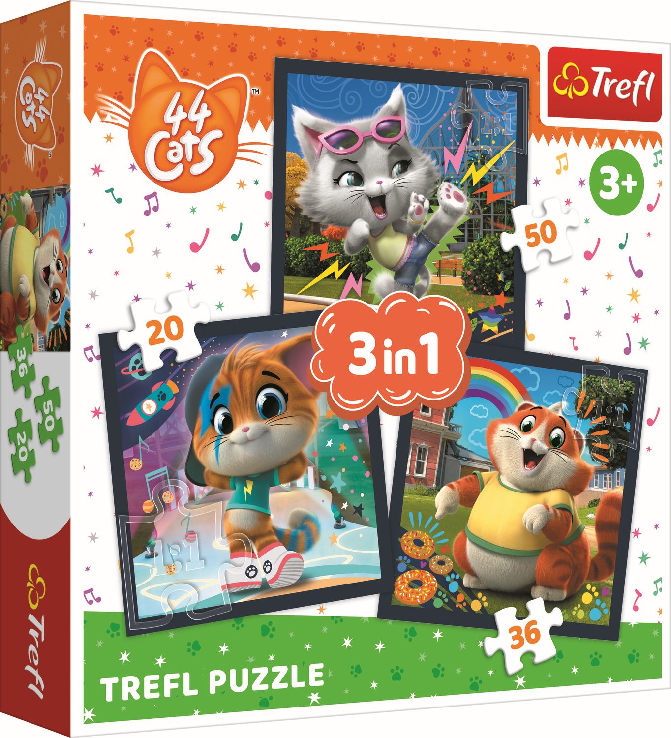 Trefl Puzzle 3 em 1 - Conheça os gatos fofos