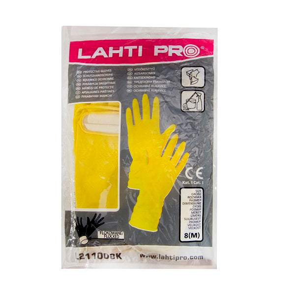 Luvas de látex doméstico cartão amarelo 10 Ce Lahti