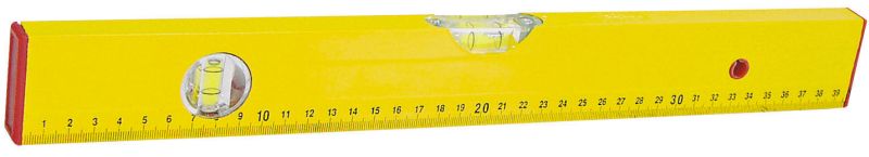 Cineál Bosca Leibhéal Alúmanam. 2 vials - Cothrománach Agus Ingearach. Bosca Péinteáilte Buí. Scála Méadrach Clóbhuailte Taobh Amháin. Críochnaíonn Plaisteacha Agus Fáinne I bPoll Crochta I nDearg. Fad 600 Mm.