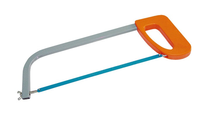 Hacksaw Frame 300 Mm Rectongular Frame Painted Grey. Plastic Orange Handle. Fixed Blade Pained Blue.