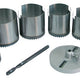 Трион за дупки Wolfram 7 бр. Комплект 26-63 mm (26 32 38 45 50 56 63) Височина 50 mm. Полирани триони със закалени зъби. Насочваща плоча и водещо свредло 6 mm (почернено). Блистерна карта.