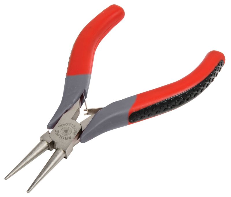 Alicate Redondo 120 Mm Acero Forjado Y Endurecido Resorte Plano Acabado Satinado Plástico Rojo Con Material Antideslizante Negro Proline