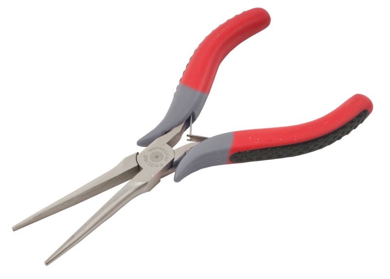 Platbektang 120 mm afgeronde lange kaken satijnen afwerking rode handgrepen met zwarte antislip kunststof plaattype veer Proline