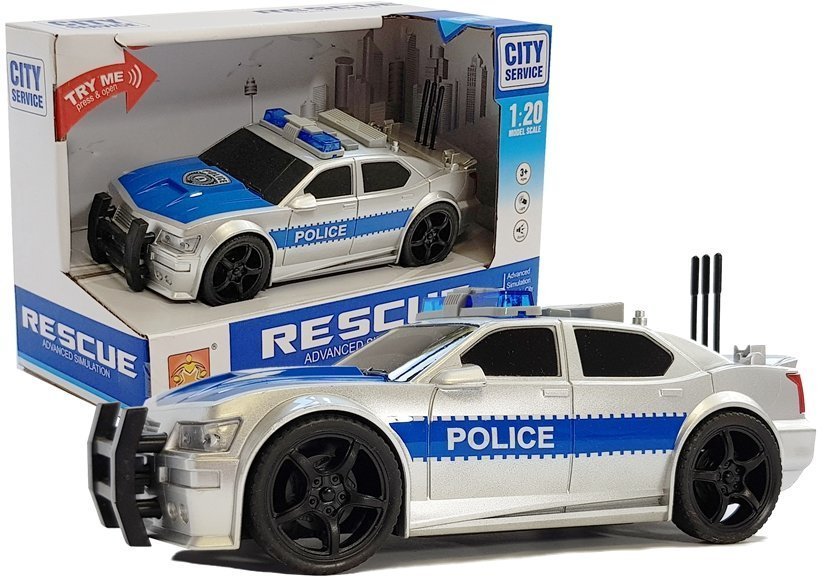 Battery Operated Police Car 1:20 Lights And Sounds Strung Silver