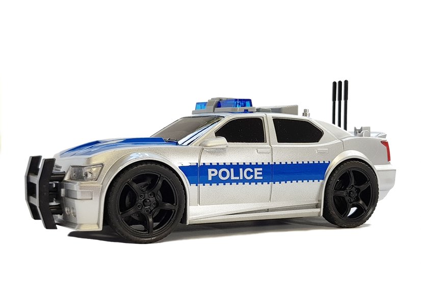 Battery Operated Police Car 1:20 Lights And Sounds Strung Silver