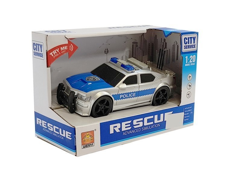 Battery Operated Police Car 1:20 Lights And Sounds Strung Silver