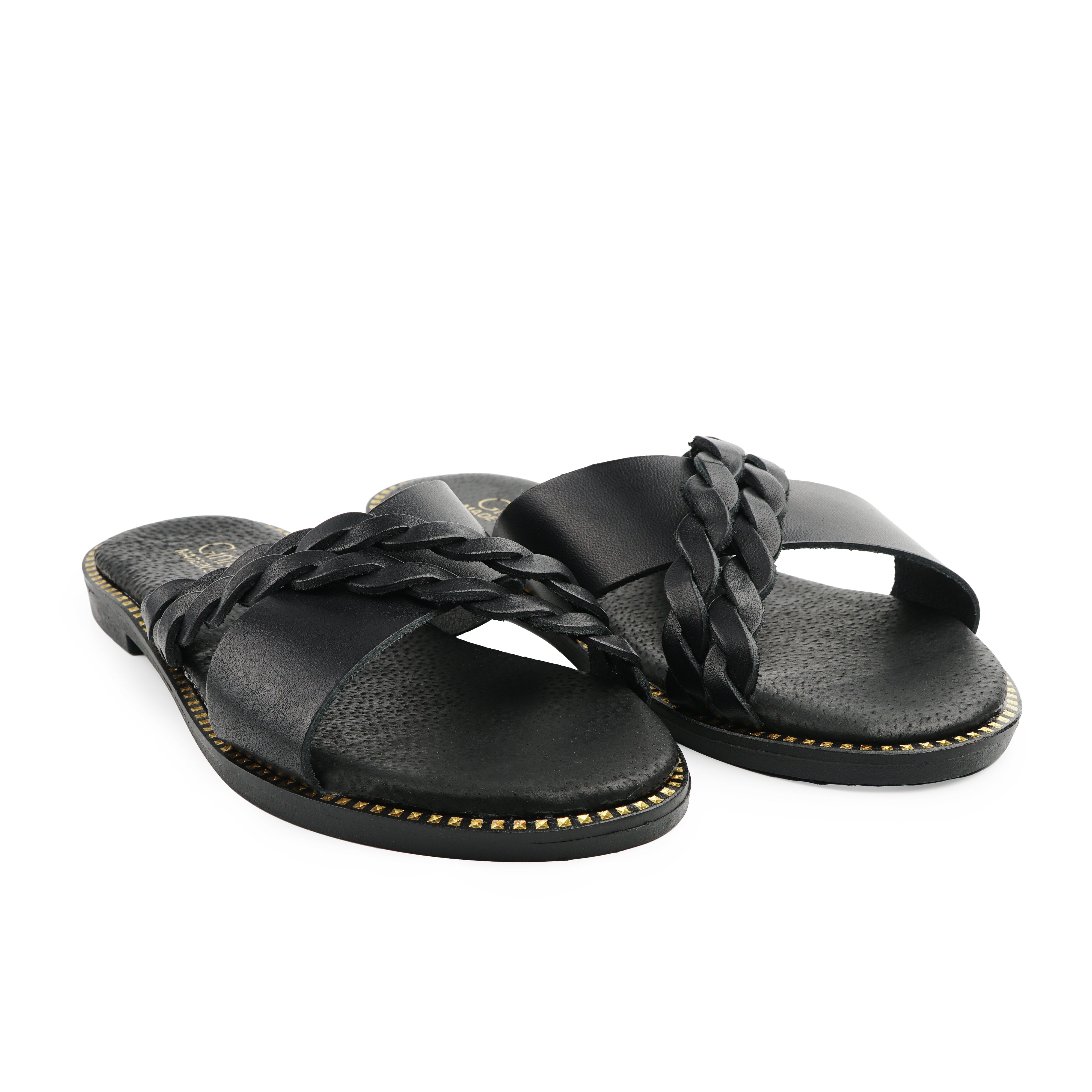 Flip-Flops aus echtem Leder Mikonos Schwarz Schwarz