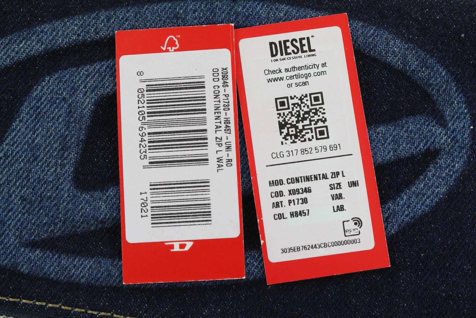 Carteira masculina Diesel Continental Zip tamanho único azul jeans look zip Rrp120