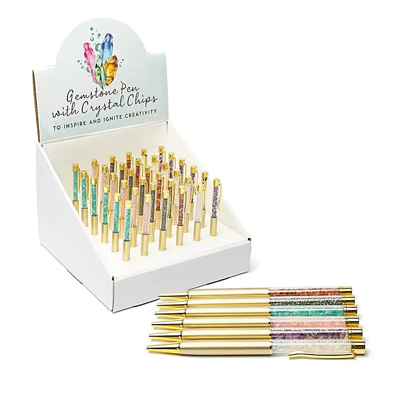 Caixa de exibição de canetas cheias de chips de pedras preciosas - 23x23x17cm Pacote de 36 unidades