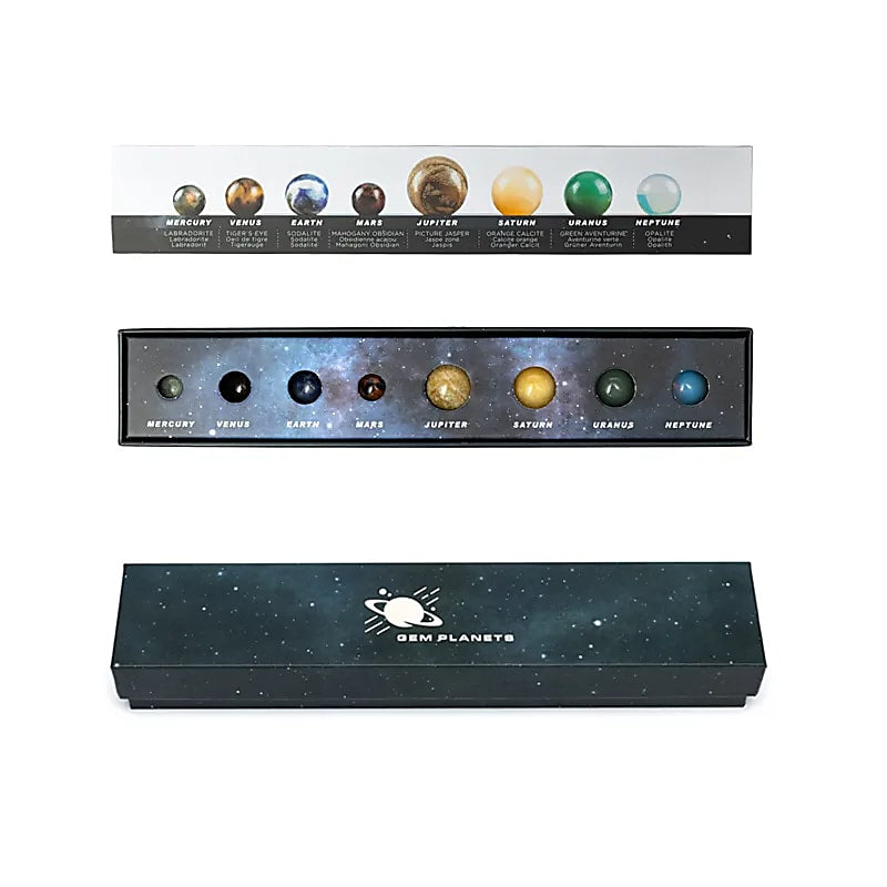 Coffret 8 Planètes Pierres - 25x5x4cm