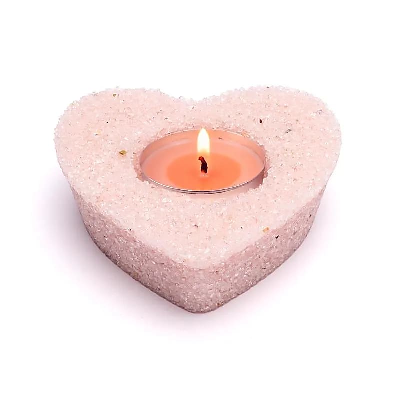 Castiçal Coração Quartzo Rosa - 92x9x32cm Conjunto de 2 peças - 9,2x9x3,2cm Conjunto de 2 peças