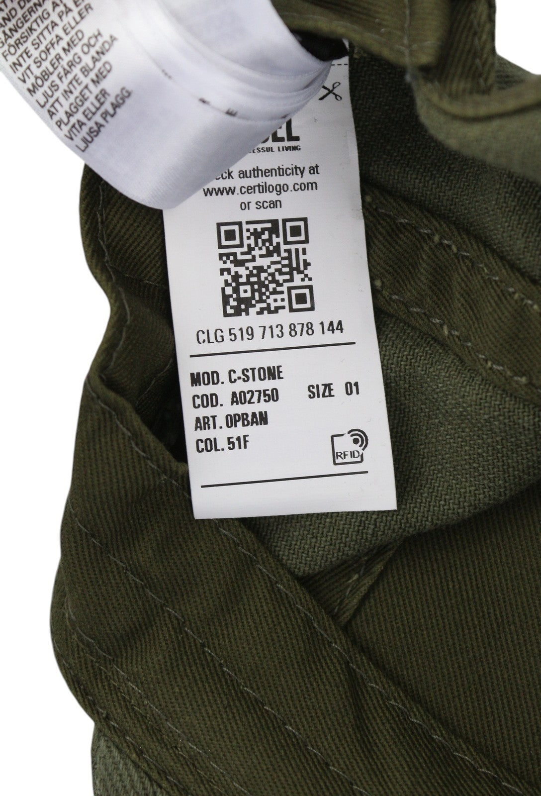 Diesel C-stone pánska šiltovka jednoveľkosti Baseball D-rill Usion Logo zelené bavlny