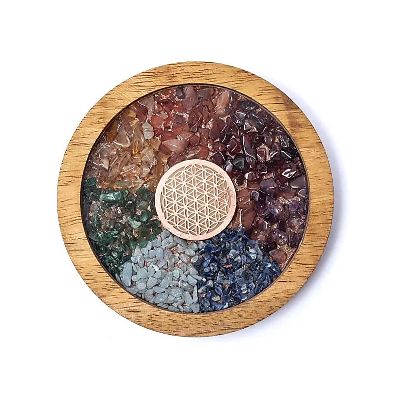 Onderzetter Houten Chakra's & Levensbloem --pakket van 2 stuks - 10 cm