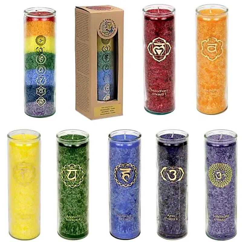 Chakra Candles Stearin Carton 12 X Mixed - 21x6.5cm