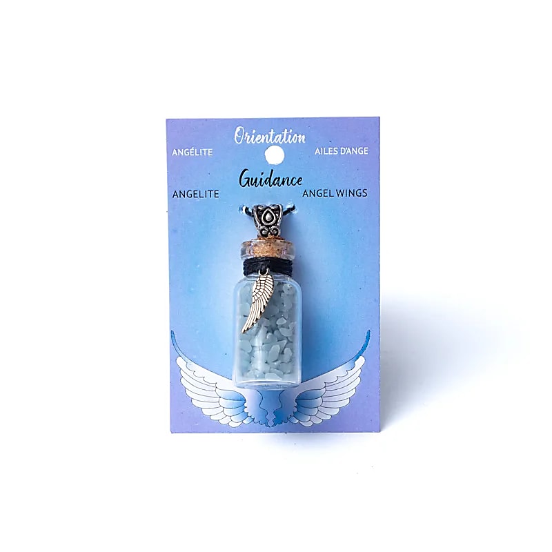 Glass Gift Bottle On Chord With Angelite And Angel Wing --set Of 5 Pcs - 3.6cm