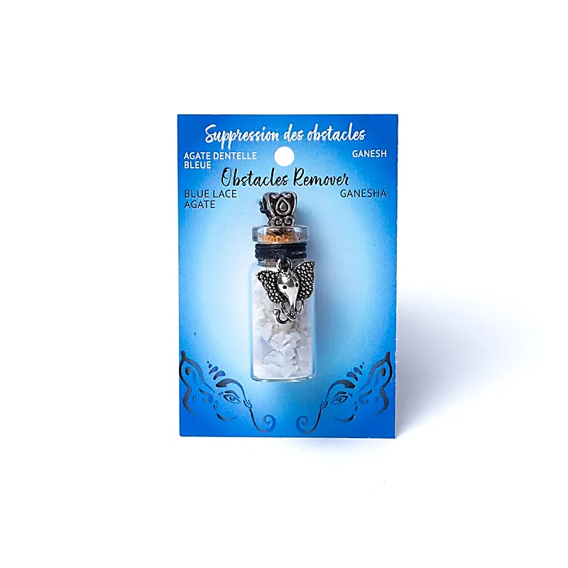 Botella de regalo de vidrio con cordón con ágata de encaje azul y Ganesha - 3,6 cm, juego de 5 piezas