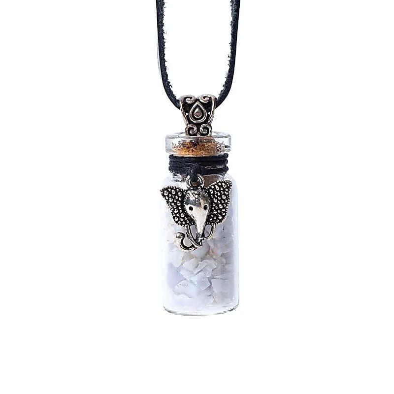 Botella de regalo de vidrio con cordón con ágata de encaje azul y Ganesha - 3,6 cm, juego de 5 piezas