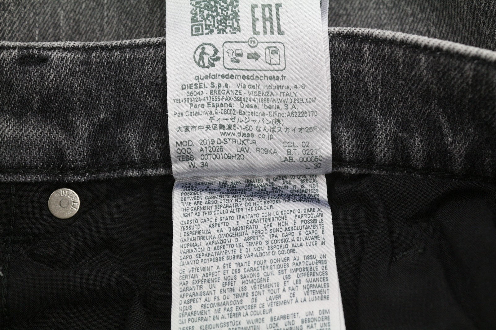 Diesel 2019 D-strukt R09ka Pánske Jeansgrey Washed Slim Fit Zip Rrp225