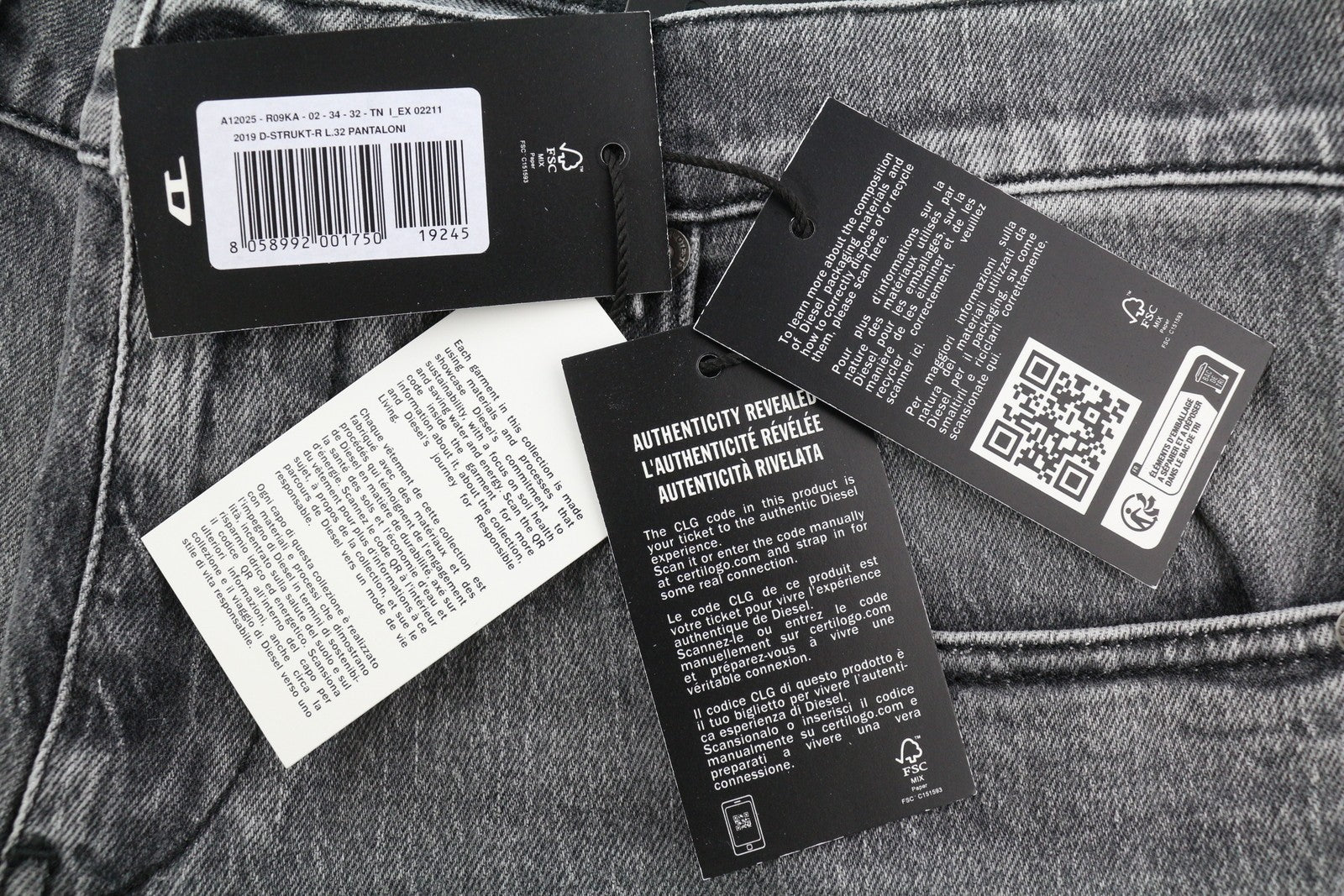 Diesel 2019 D-strukt R09ka Pánske Jeansgrey Washed Slim Fit Zip Rrp225