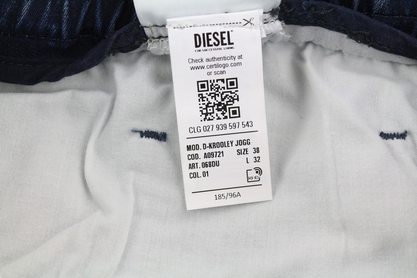 Blugi pentru bărbați Diesel D-krooley Jogg 068du, cu cordon, denim albastru Rrp295