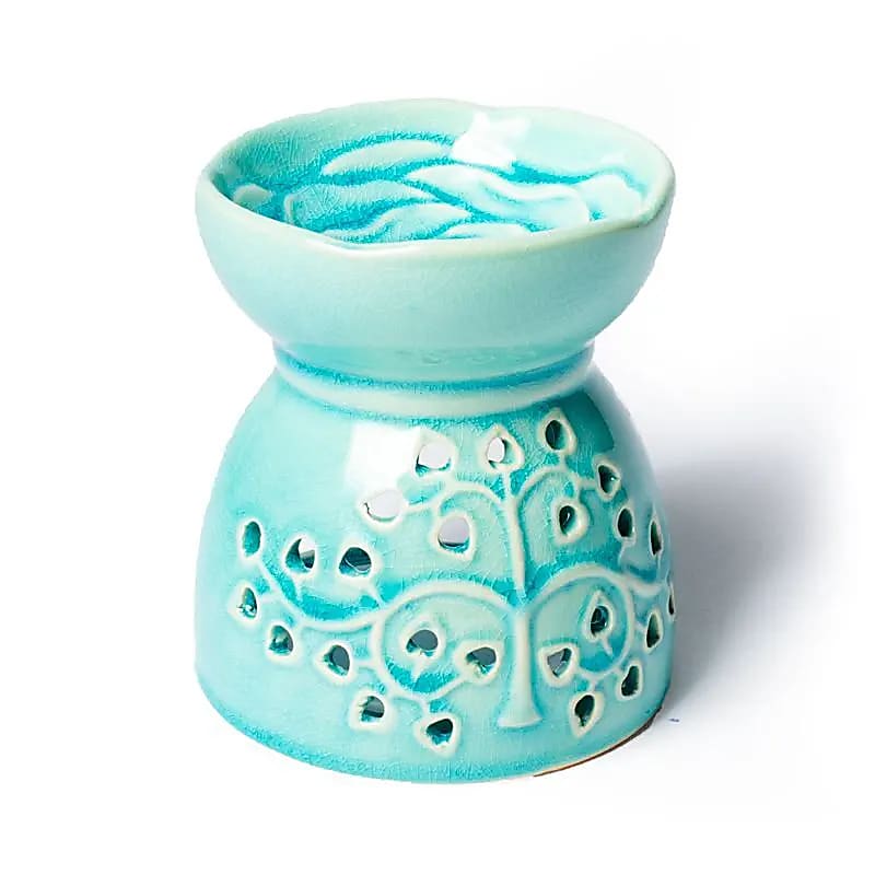 Oil Burner Tree Of Life Turkis Keramik --sæt med 2 stk - 11x9,5 cm