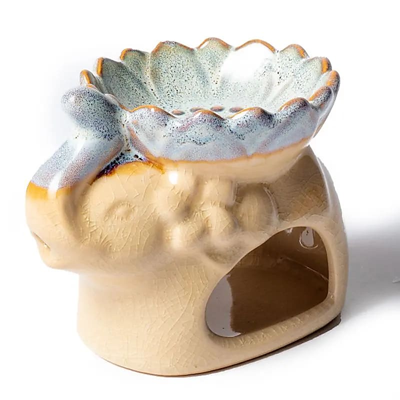 Queimador de Óleo Aromático e Cera Elefante Natural - conjunto de 2 peças - 12,5x9x9cm