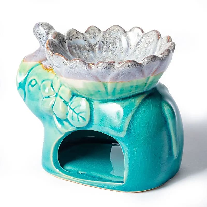 Quemador de cera y aceite aromático elefante turquesa - juego de 2 piezas - 12,5 x 9 x 9 cm