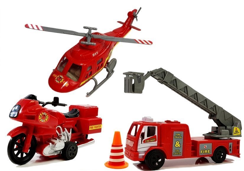 Set Of Fire Brigade Vehicles Helicopter Motor Light Sounds
