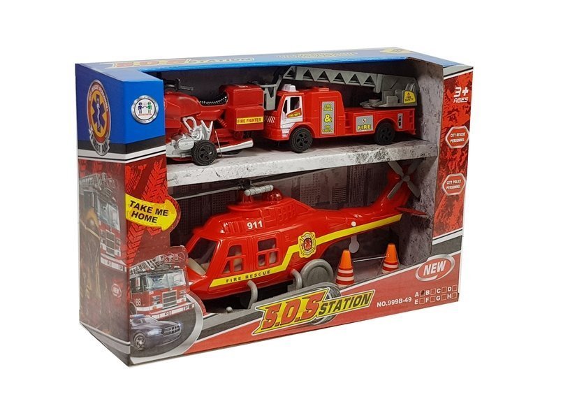 Set Of Fire Brigade Vehicles Helicopter Motor Light Sounds