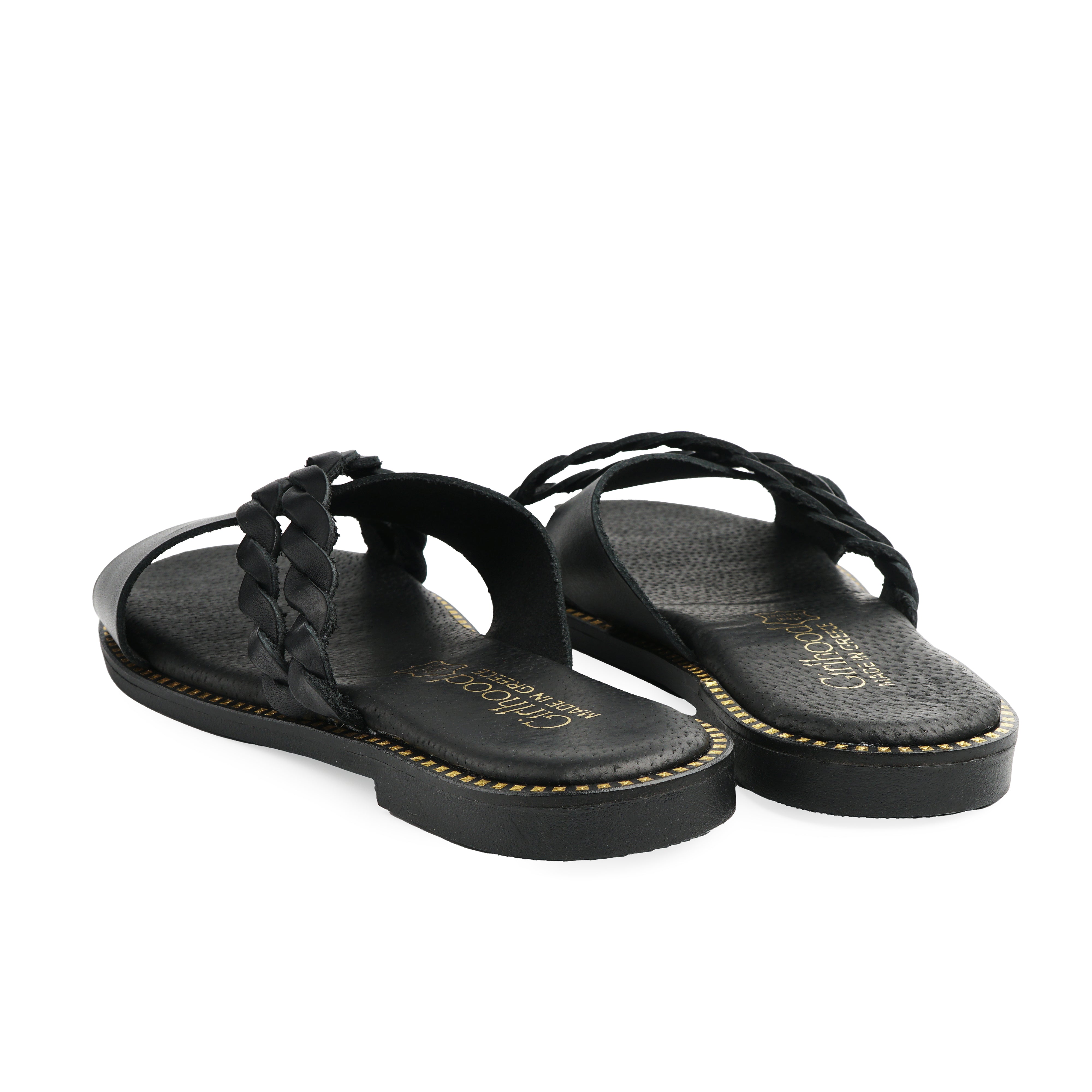 Flip-Flops aus echtem Leder Mikonos Schwarz Schwarz