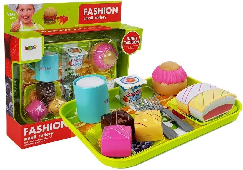 Set Eating Dessert Cake With Tray
